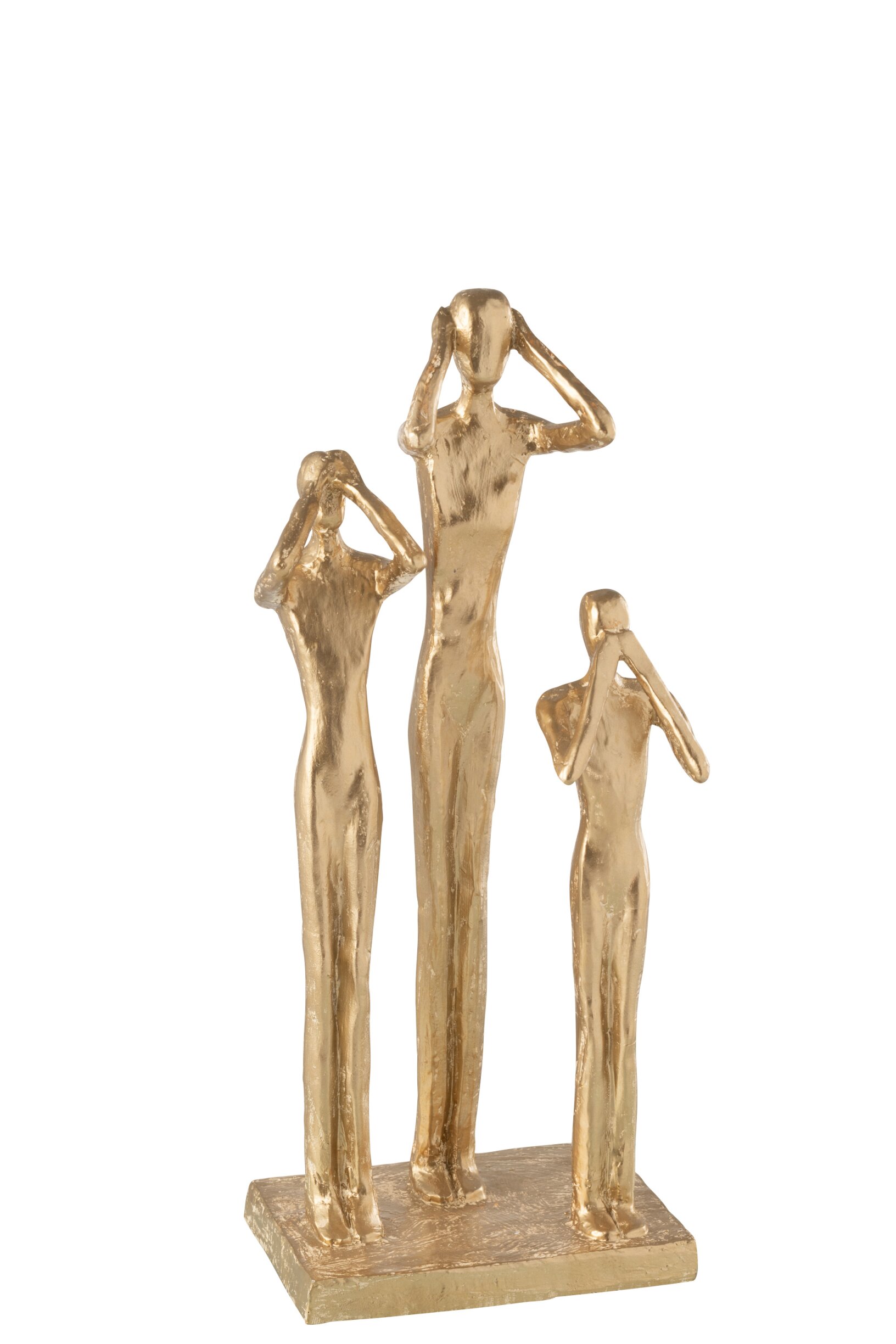 Decoratief Beeld – j-line - figuren – Horen/Zien/Zwijgen – kunsthars - goud – 18,5 × 14,5 × 42 cm