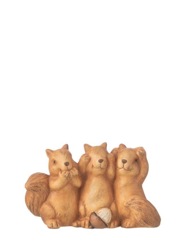 Decoratief Beeld - Eekhoorn Horen/Zien/Zwijgen – Porselein - Bruin - 15 × 6 × 9 cm
