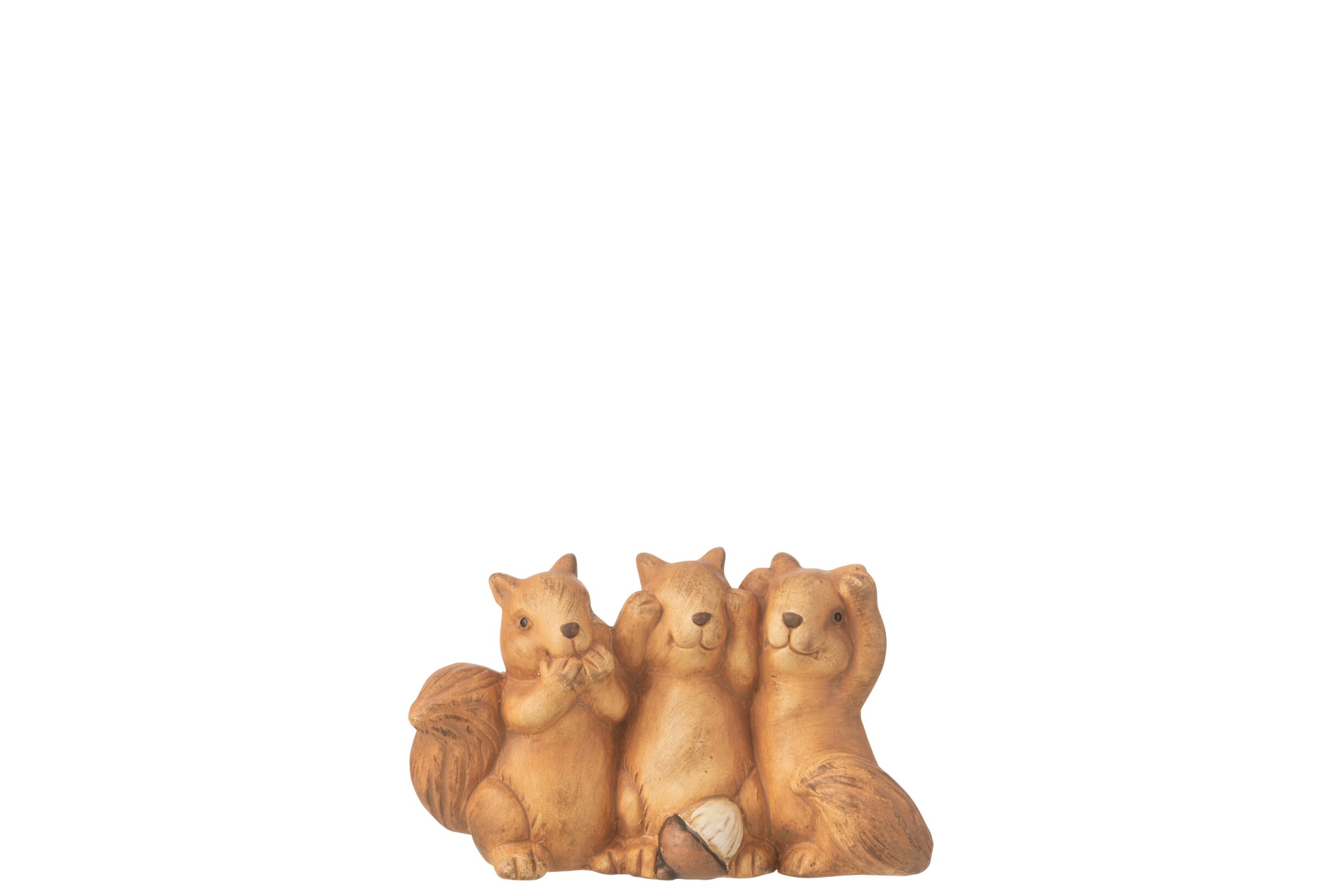 Decoratief Beeld - Eekhoorn Horen/Zien/Zwijgen – Porselein - Bruin - 15 × 6 × 9 cm
