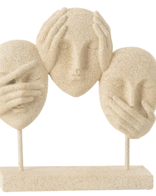 Decoratief Beeld β j-line - gezicht β Horen/Zien/Zwijgen β kunsthars - beige β 30 Γ 8 Γ 29,5 cm - enkel afhalen/geen verzending