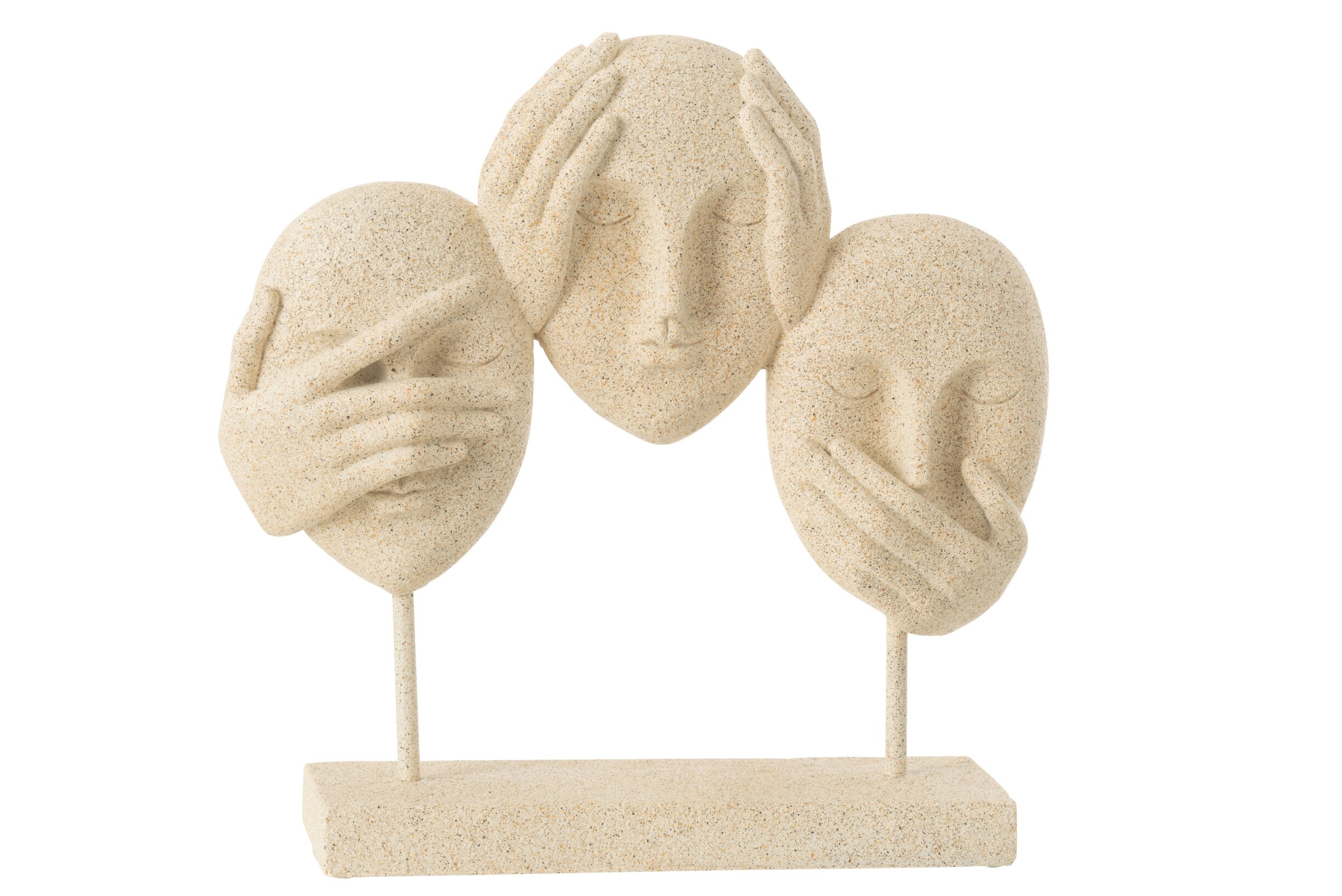 Decoratief Beeld – j-line - gezicht – Horen/Zien/Zwijgen – kunsthars - beige – 30 × 8 × 29,5 cm - enkel afhalen/geen verzending