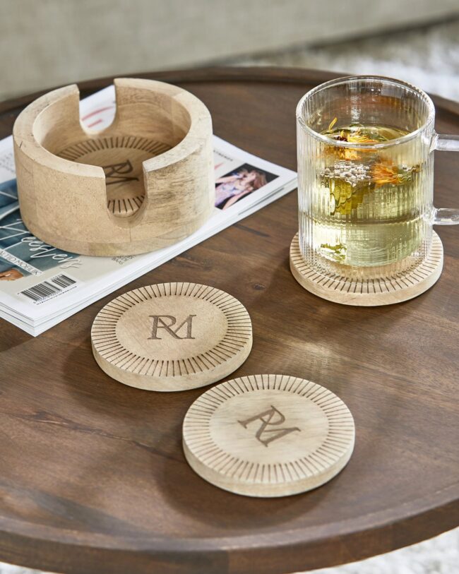 keuken - Rivièra Maison - Isola Coasters - Set van 4 Onderzetters - mangohout - naturel - Ø 13 cm