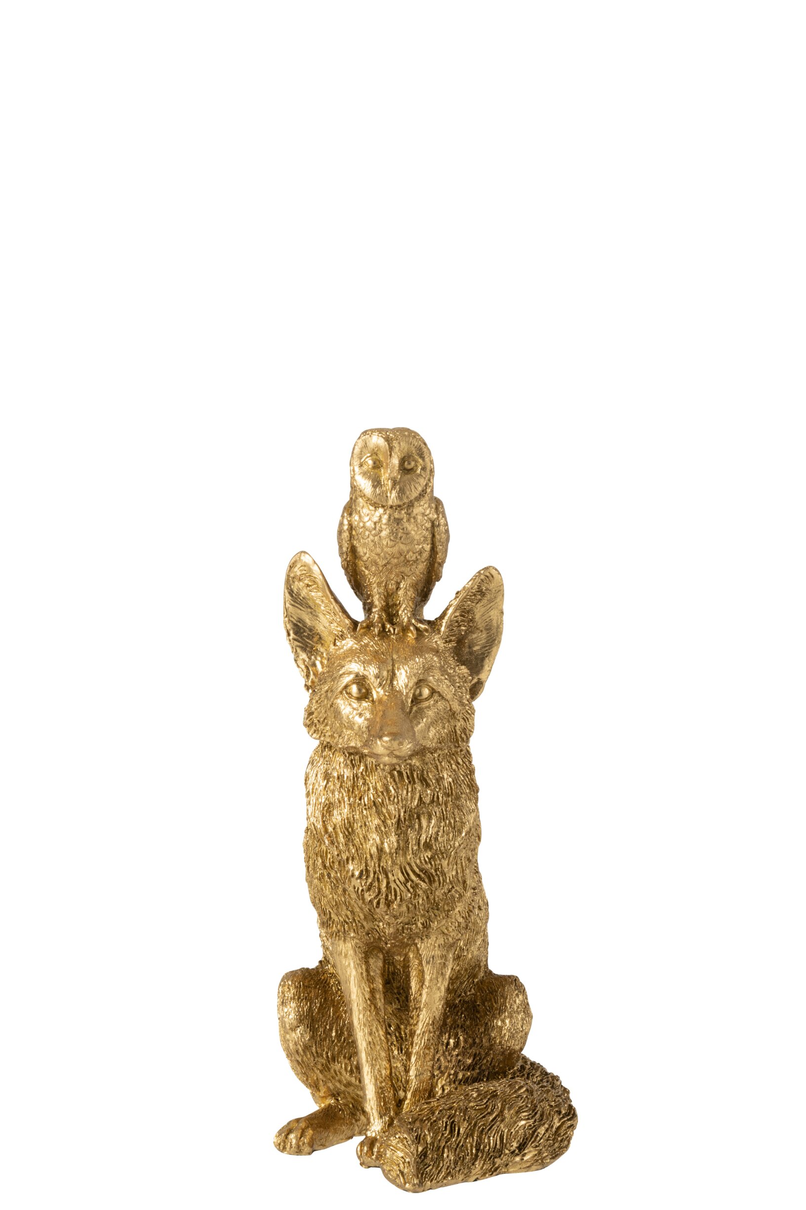 Decoratief Beeld – j-line - Vos & Uil – kunsthars - Goudkleurig - 15 × 12 × 28 cm - Afbeelding 2