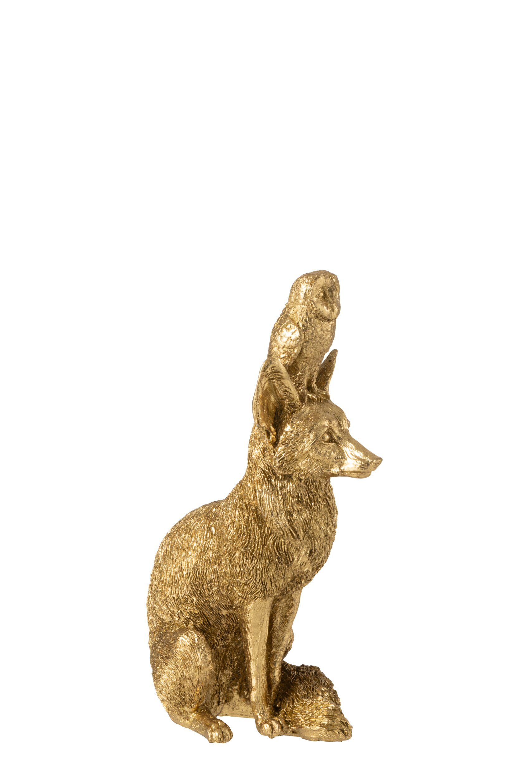 Decoratief Beeld – j-line - Vos & Uil – kunsthars - Goudkleurig - 15 × 12 × 28 cm - Afbeelding 4