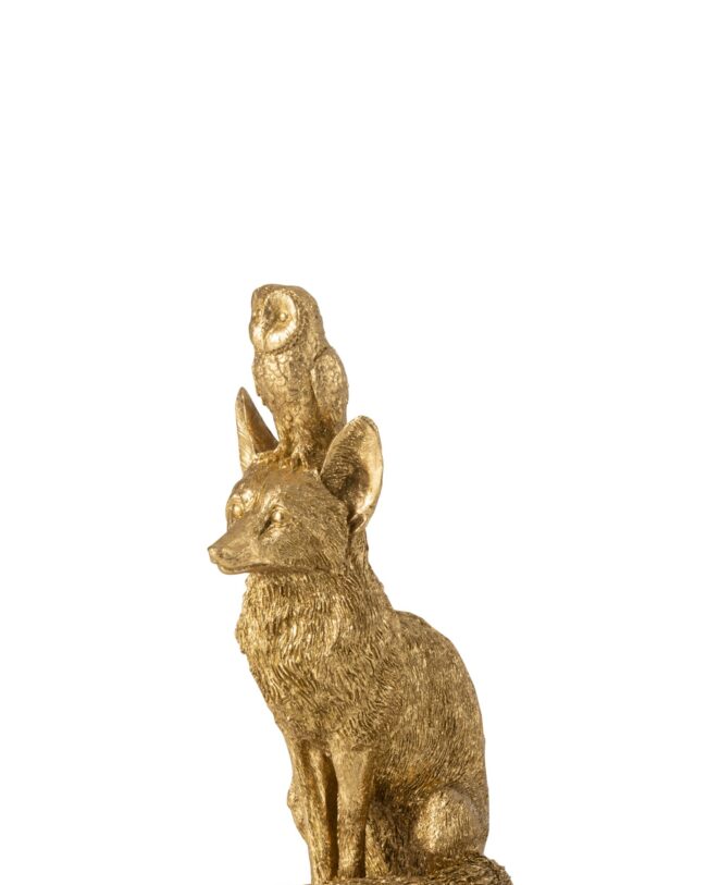 Decoratief Beeld – j-line - Vos & Uil – kunsthars - Goudkleurig - 15 × 12 × 28 cm