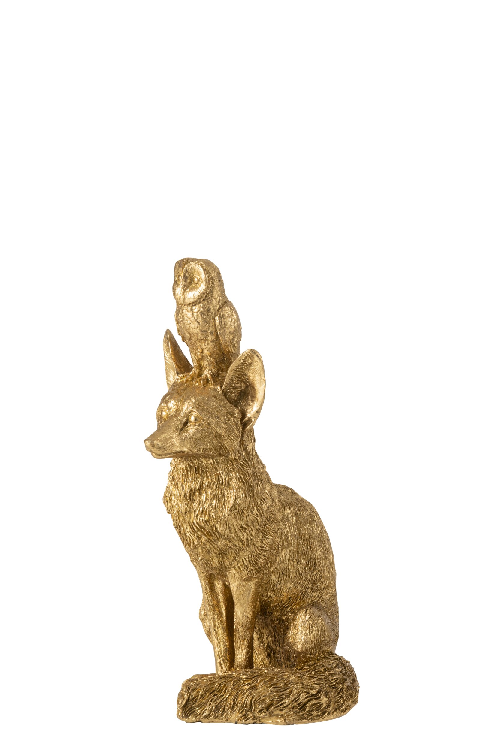 Decoratief Beeld – j-line - Vos & Uil – kunsthars - Goudkleurig - 15 × 12 × 28 cm