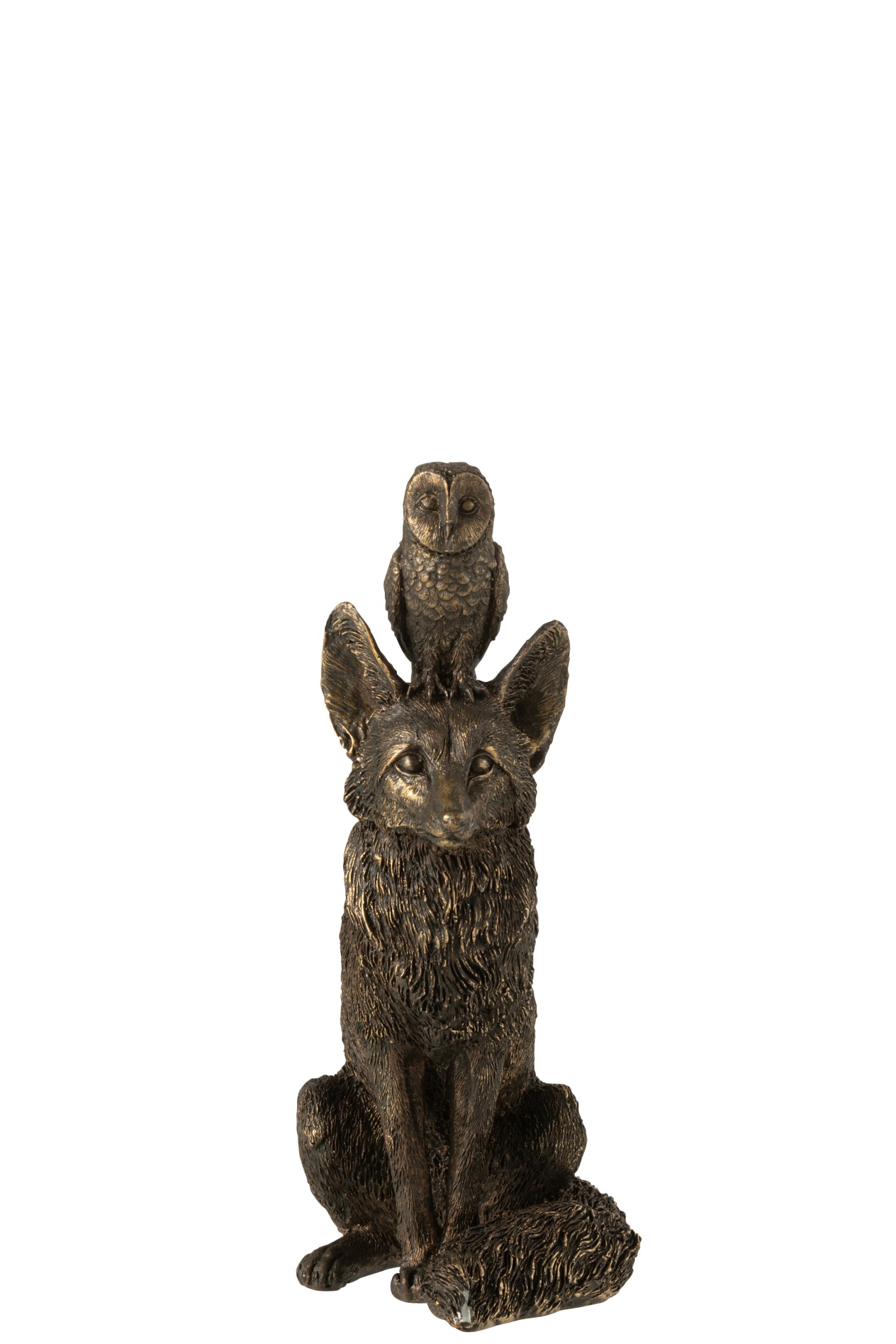 Decoratief Beeld – j-line - Vos & Uil – kunsthars - bronskleurig - 15 × 12 × 28 cm - Afbeelding 3