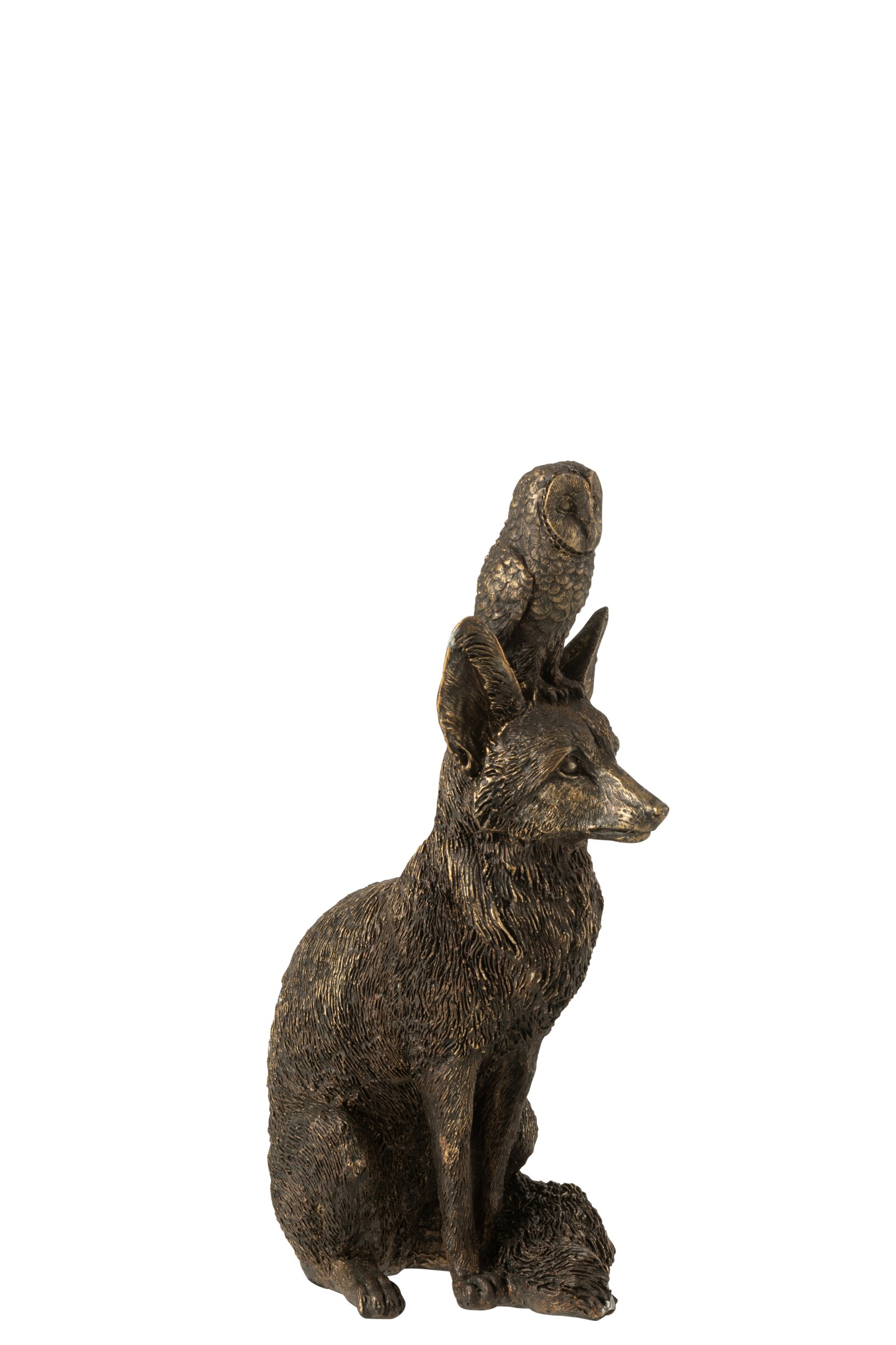 Decoratief Beeld – j-line - Vos & Uil – kunsthars - bronskleurig - 15 × 12 × 28 cm - Afbeelding 5