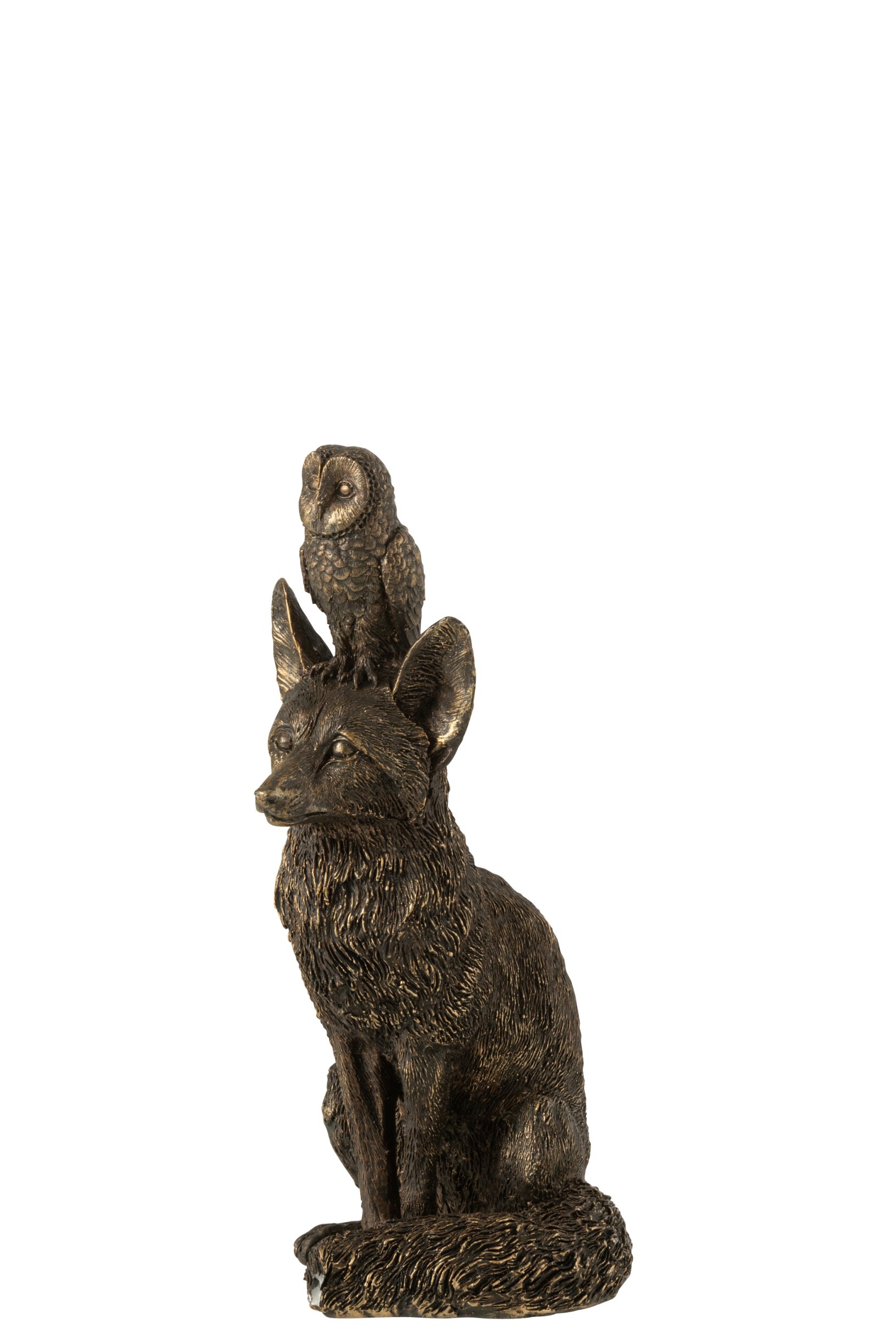 Decoratief Beeld – j-line - Vos & Uil – kunsthars - bronskleurig - 15 × 12 × 28 cm - Afbeelding 2