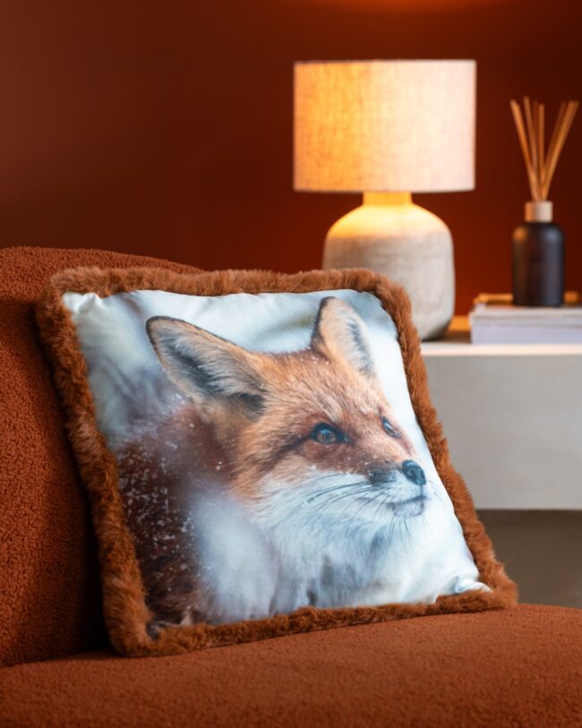 Kussen J-LINE - Vos – Polyester - Bruin/Cognac – 60 × 60 × 15 cm - Assortiment van 2/PRIJS PER STUK