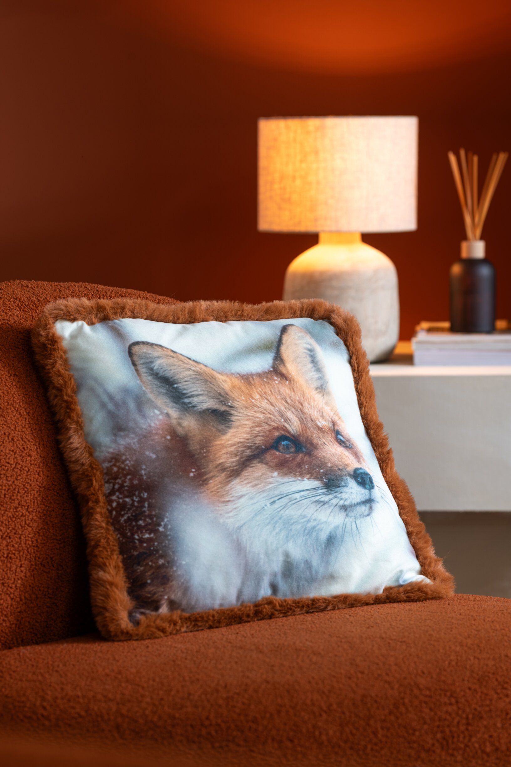 Kussen J-LINE - Vos – Polyester - Bruin/Cognac – 60 × 60 × 15 cm - Assortiment van 2/PRIJS PER STUK