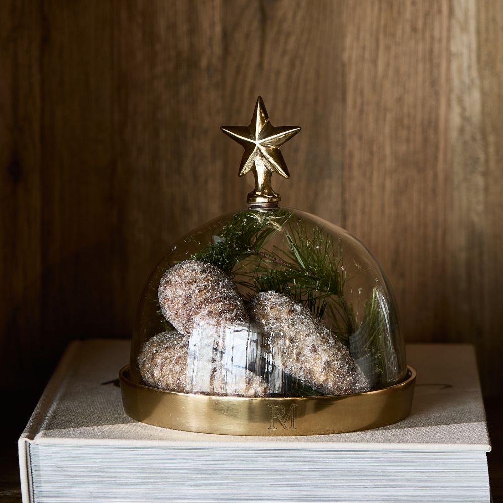 decoratie - glazen stolp met gouden plateau - rivièra maison - glas/metaal -goud/helder - Ø 15 cm × H 17 cm