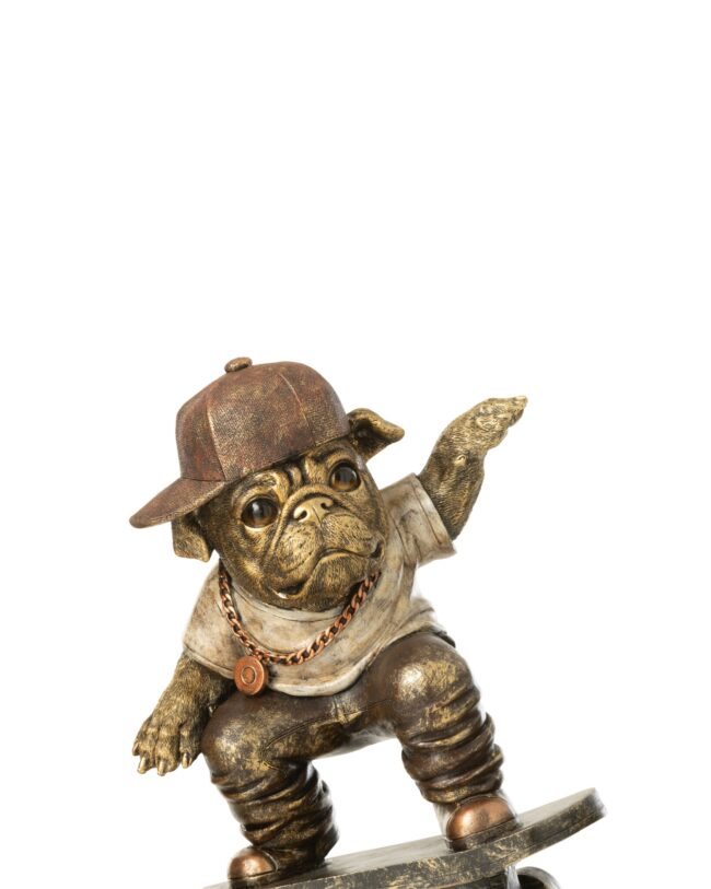 Decoratief Beeld β j-line - Bulldog Skateboard β Kunsthars - Antiek Bruin - 20 Γ 12,5 Γ 25 cm