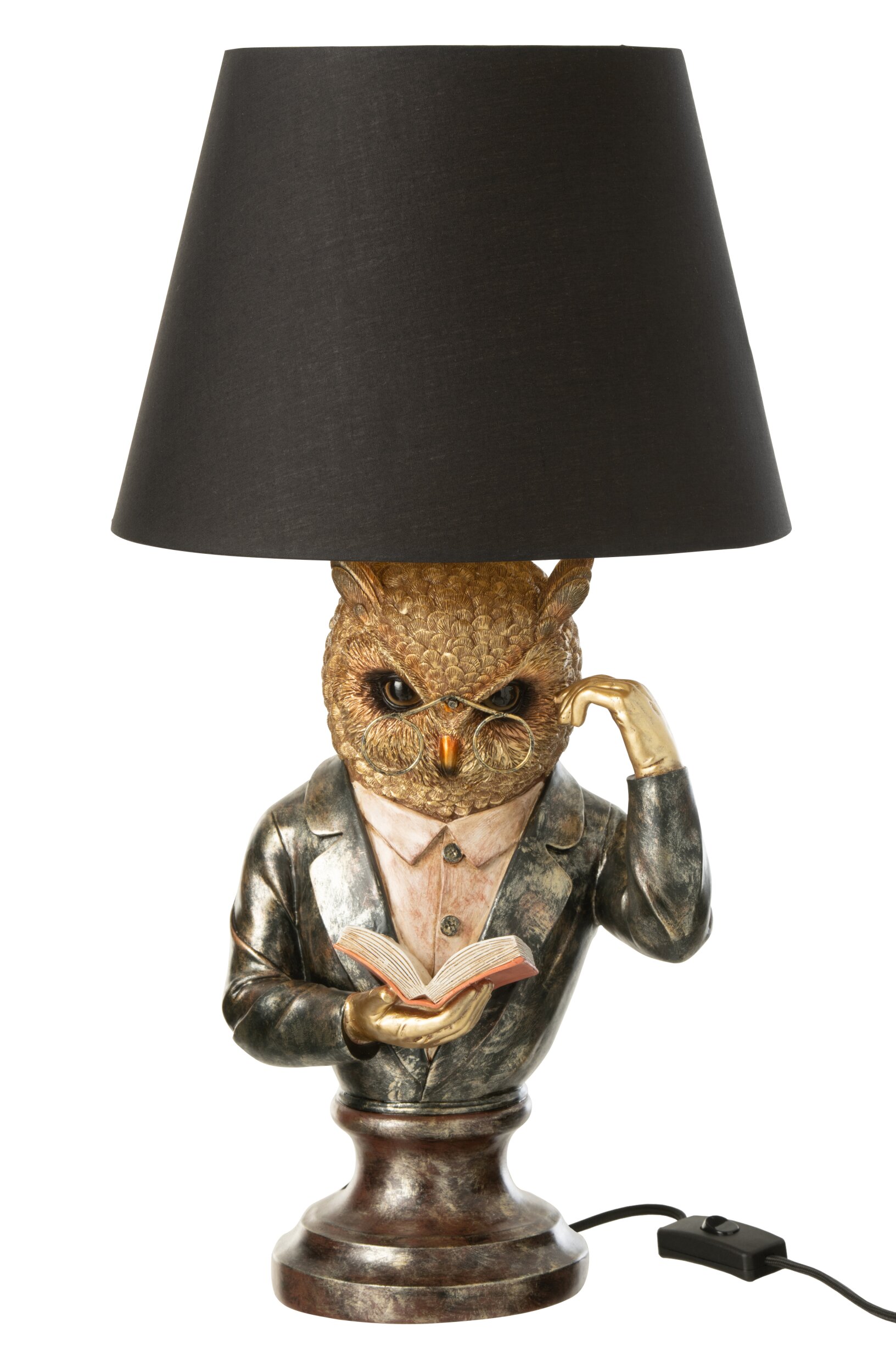 Tafellamp Uil - j-line - kunsthars - Antiek Bruin/Goud - Ø 30 x 55,5 cm - enkel afhalen/geen verzending - Afbeelding 3