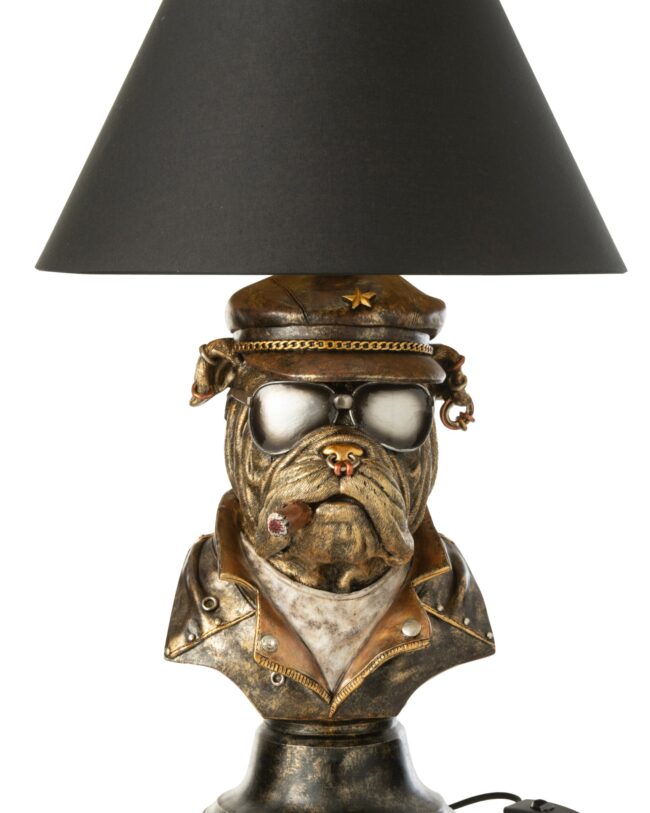 Tafellamp bulldog - j-line - kunsthars - Antiek Bruin/Goud - Ø 36 x 57 cm - enkel afhalen/geen verzending