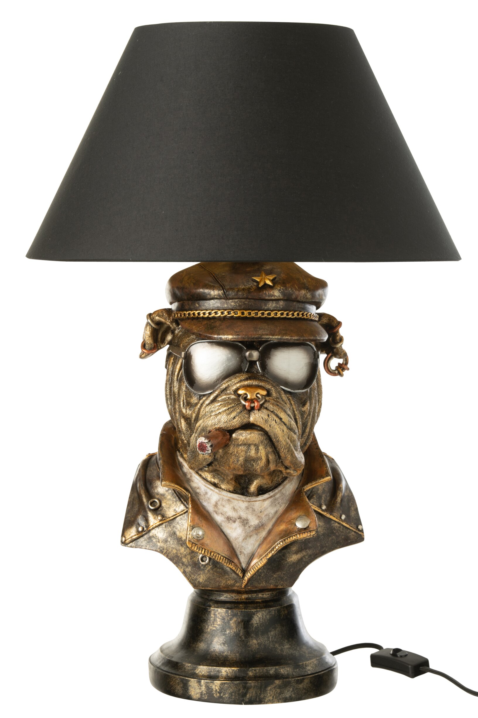 Tafellamp bulldog - j-line - kunsthars - Antiek Bruin/Goud - Ø 36 x 57 cm - enkel afhalen/geen verzending