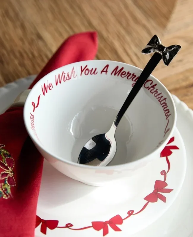 keuken - rivièra maison - We Wish You A Merry Christmas Bowl - porselein - wit/rood - Ø 15 x 8 cm