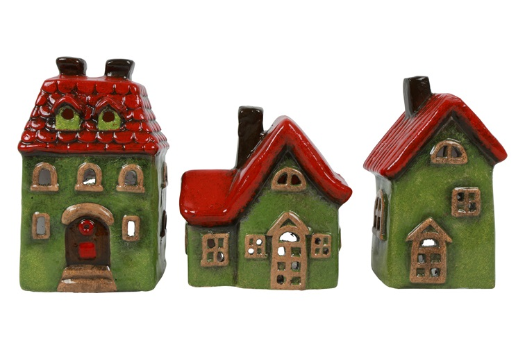 Theelichthouder Huis 'Kris' – countryfield - Aardewerk – rood/groen – 10 × 7 × 17 cm - Afbeelding 2