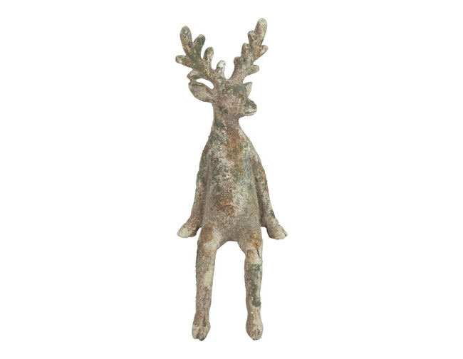Hert zittend HEno - countryfield - aardewerk - grijstinten - groot - 16 × 16 × 44 cm - enkel afhalen/geen verzending