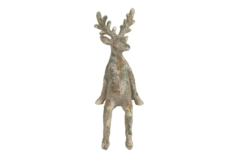 Hert zittend HEno - countryfield - aardewerk - grijstinten - groot - 16 × 16 × 44 cm - enkel afhalen/geen verzending