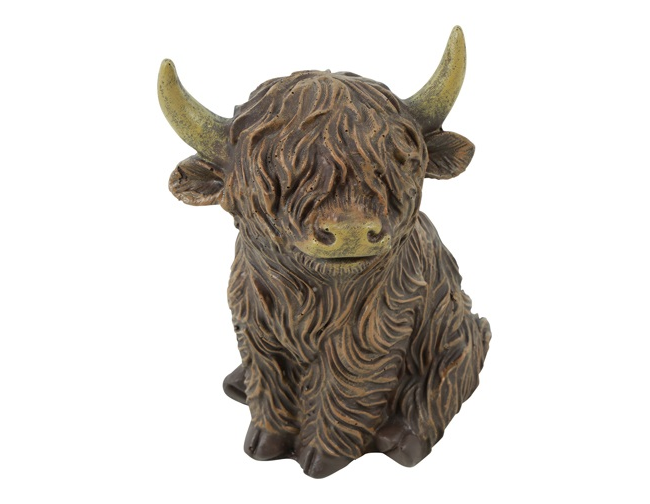 Schotse Hooglander Fargo – zittend – Countryfield – Polystone - groot - 14,5 x 11 x 18 cm