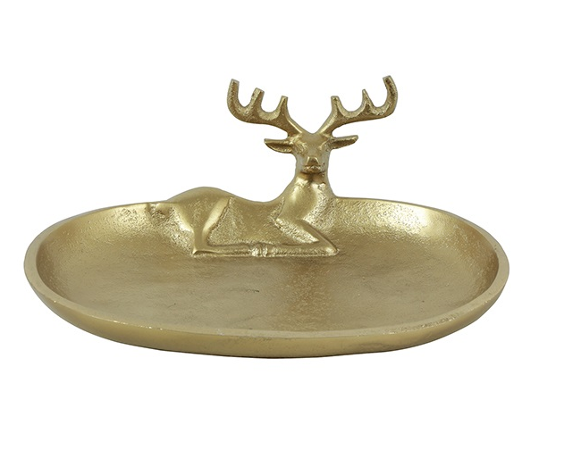 Schaal met Hertenhoofd 'Tarik' – countryfield - Aluminium – Goud – 20 × 17 × 10 cm