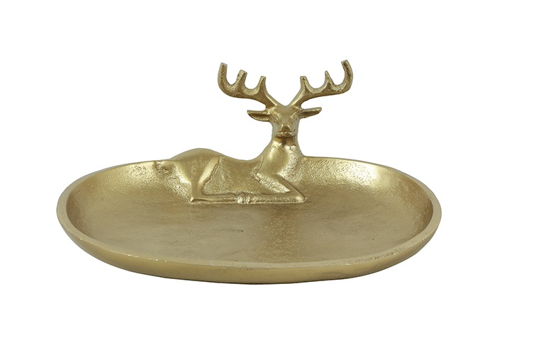 Schaal met Hertenhoofd 'Tarik' – countryfield - Aluminium – Goud – 20 × 17 × 10 cm