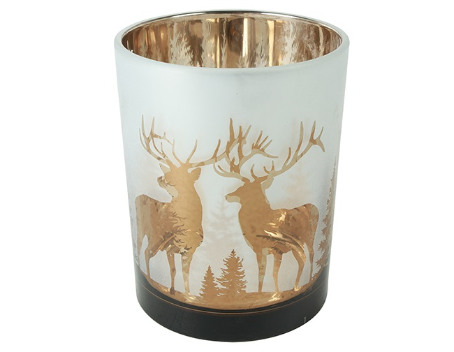 Theelichthouder 'Pines' hertenmotief – countryfield - glas - Goud/Mat - Ø 10 × 12,5 cm geen verzending te zwaar vezending