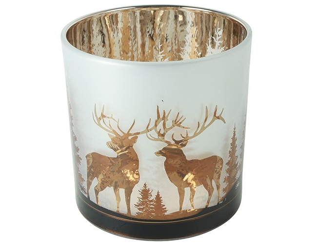 Theelichthouder 'Pines' hertenmotief β countryfield - glas - Goud/Mat - groot - Γ 15 Γ 15 cm, geen verzending te zwaar