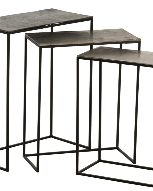 meubels - j-line - Set van 3 Rechthoekige Bijzettafels – Aluminium - Zwart/brons - H 66 - 60 - 55 cm