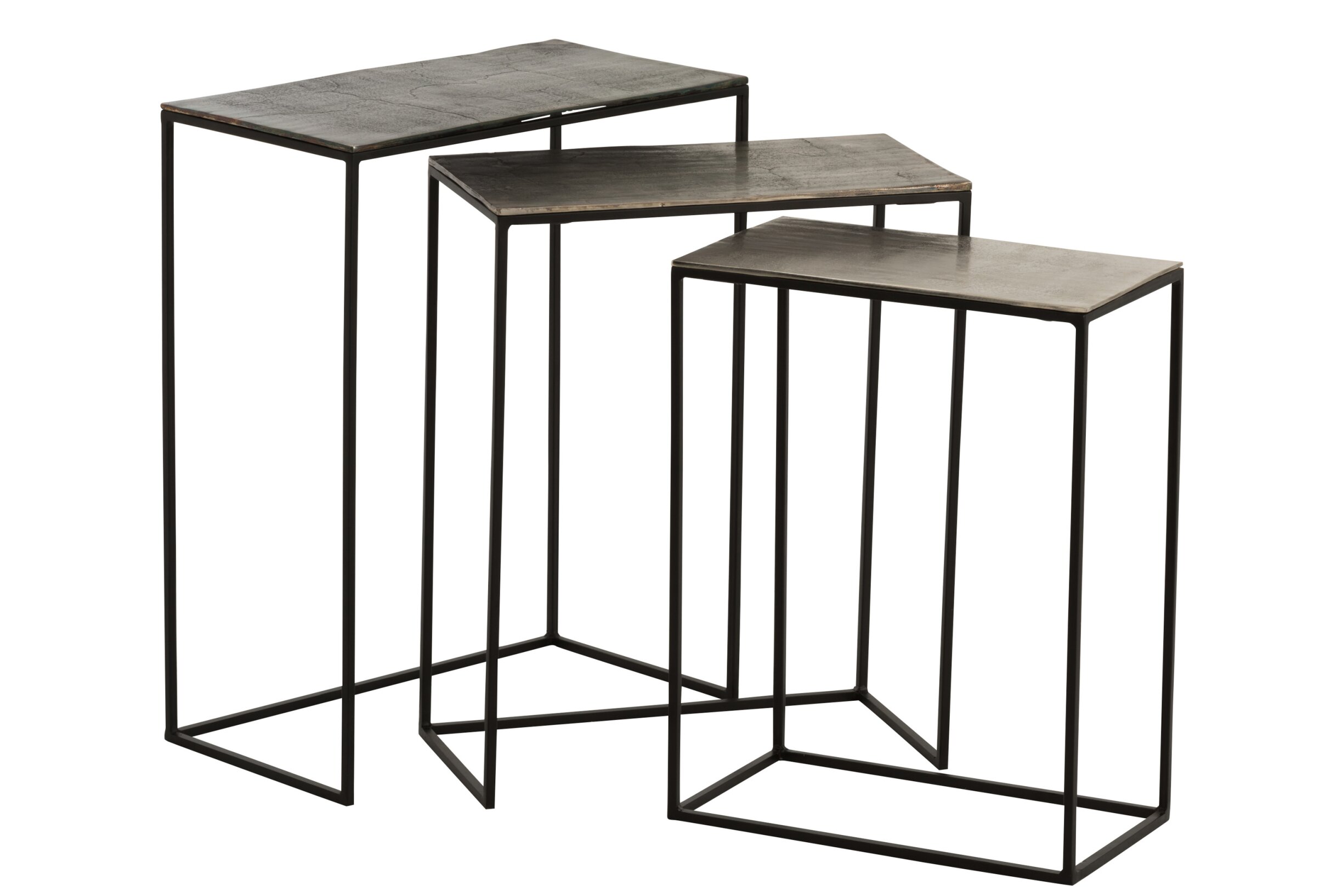 meubels - j-line - Set van 3 Rechthoekige Bijzettafels – Aluminium - Zwart/brons - H 66 - 60 - 55 cm