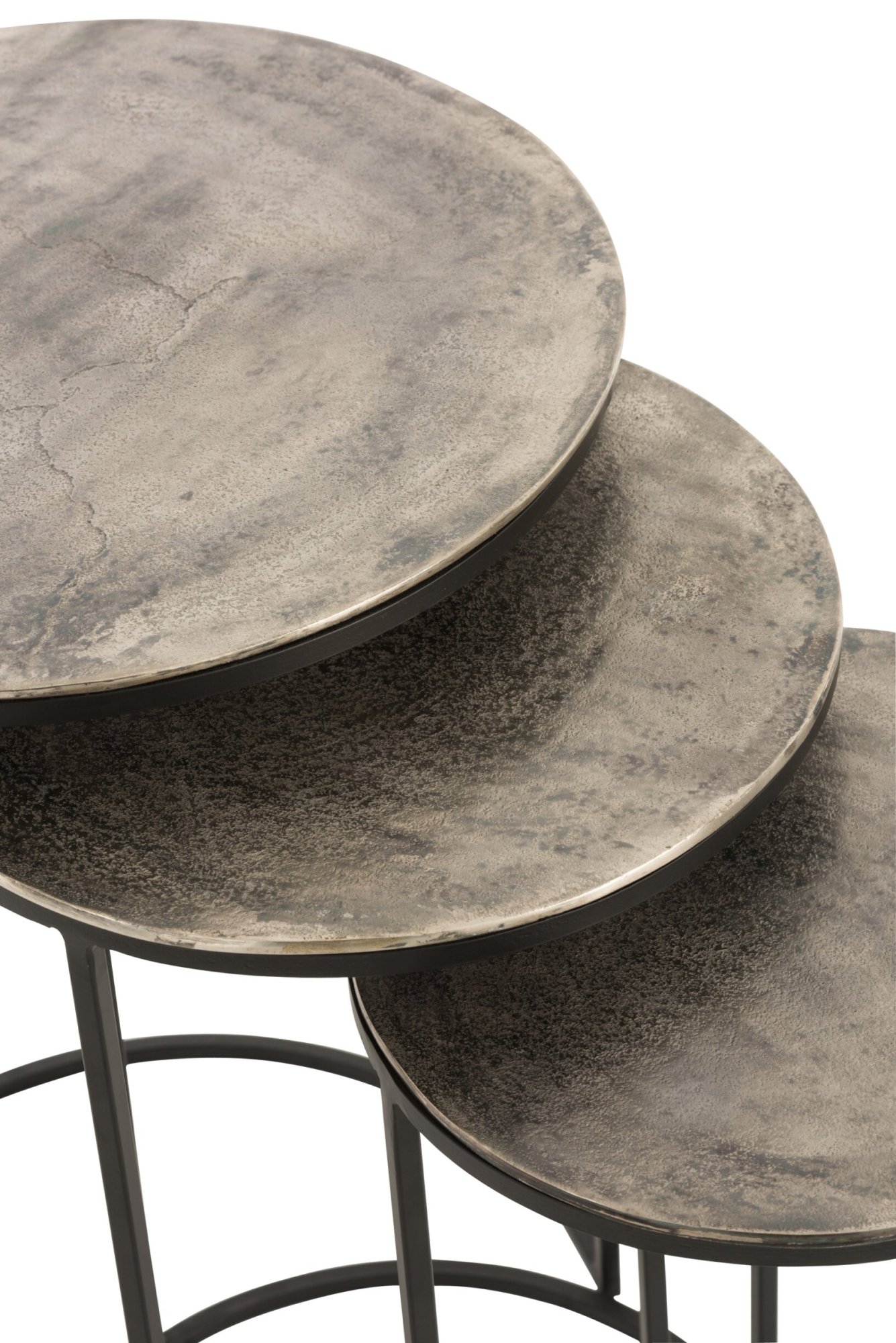 meubels - j-line - Set van 3 Ronde Bijzettafels – Aluminium - Zwart/Grijs - H 60 - 54 - 49 cm - Afbeelding 3