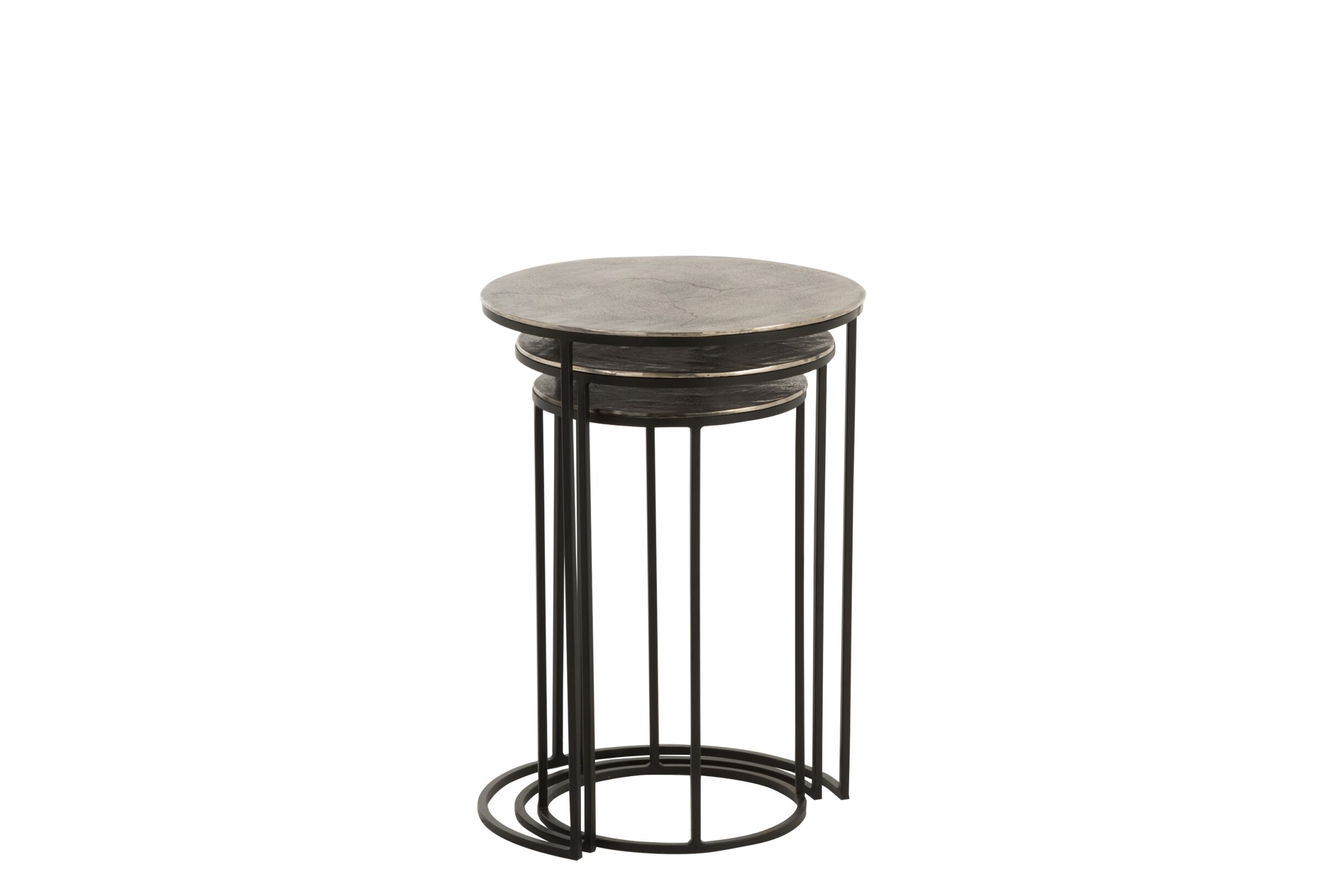 meubels - j-line - Set van 3 Ronde Bijzettafels – Aluminium - Zwart/Grijs - H 60 - 54 - 49 cm - Afbeelding 2