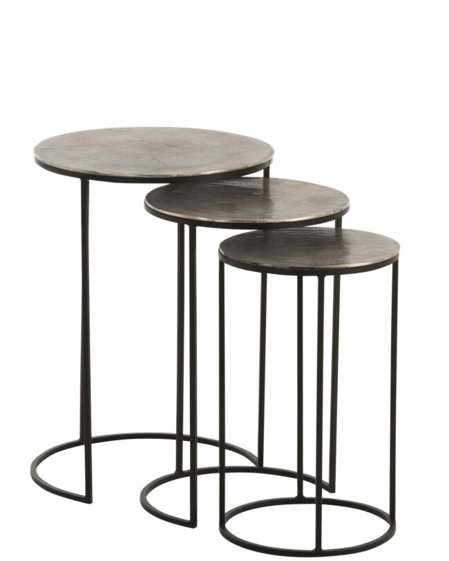 meubels - j-line - Set van 3 Ronde Bijzettafels – Aluminium - Zwart/Grijs - H 60 - 54 - 49 cm
