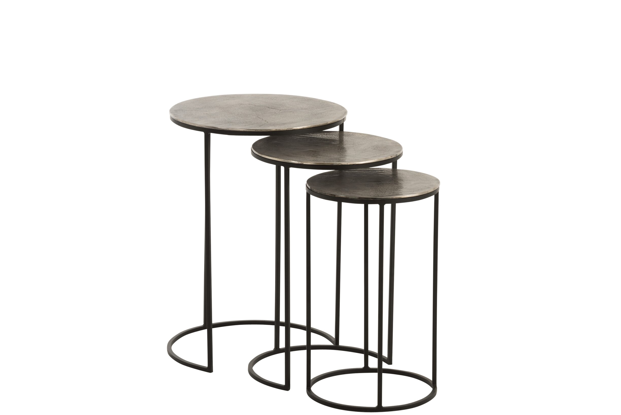 meubels - j-line - Set van 3 Ronde Bijzettafels – Aluminium - Zwart/Grijs - H 60 - 54 - 49 cm
