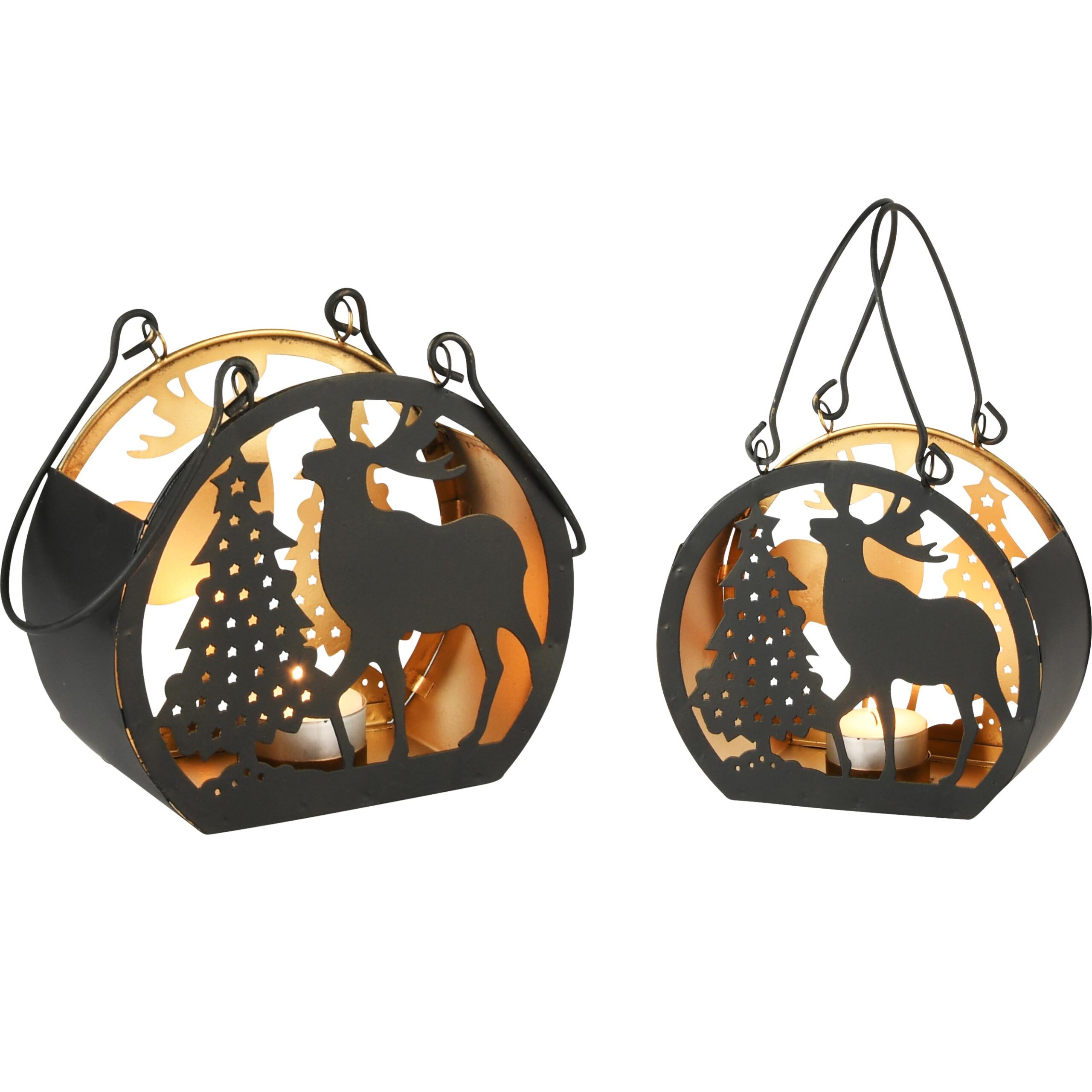 Theelichthouder - BOOM- & RENDIERMOTIEF SET VAN 2 - metaal - goud/zwart -20 x 8 x 19 cm - Afbeelding 2