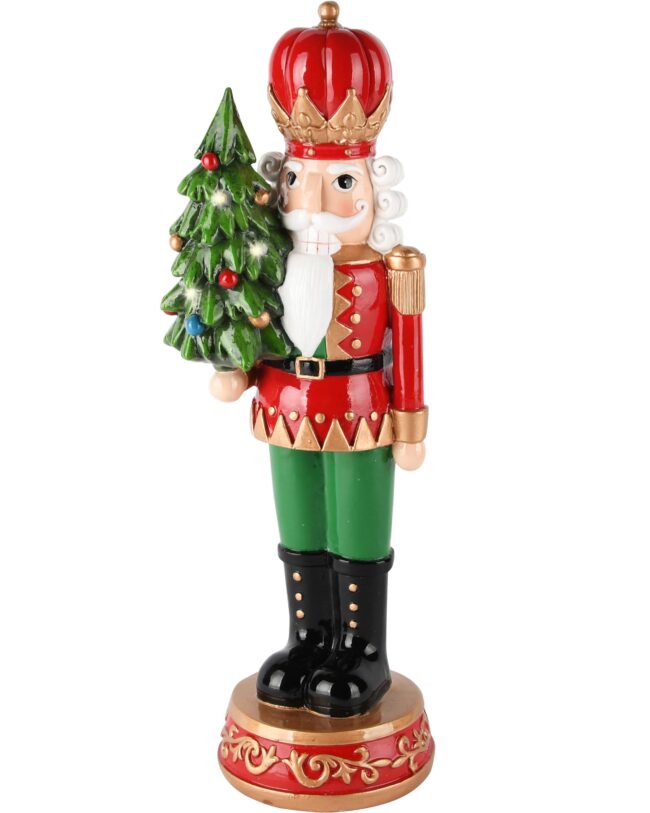 Notenkraker met Kerstboom & LED-verlichting - kunsthars - groen/rood - 12 x 11 x35 cm