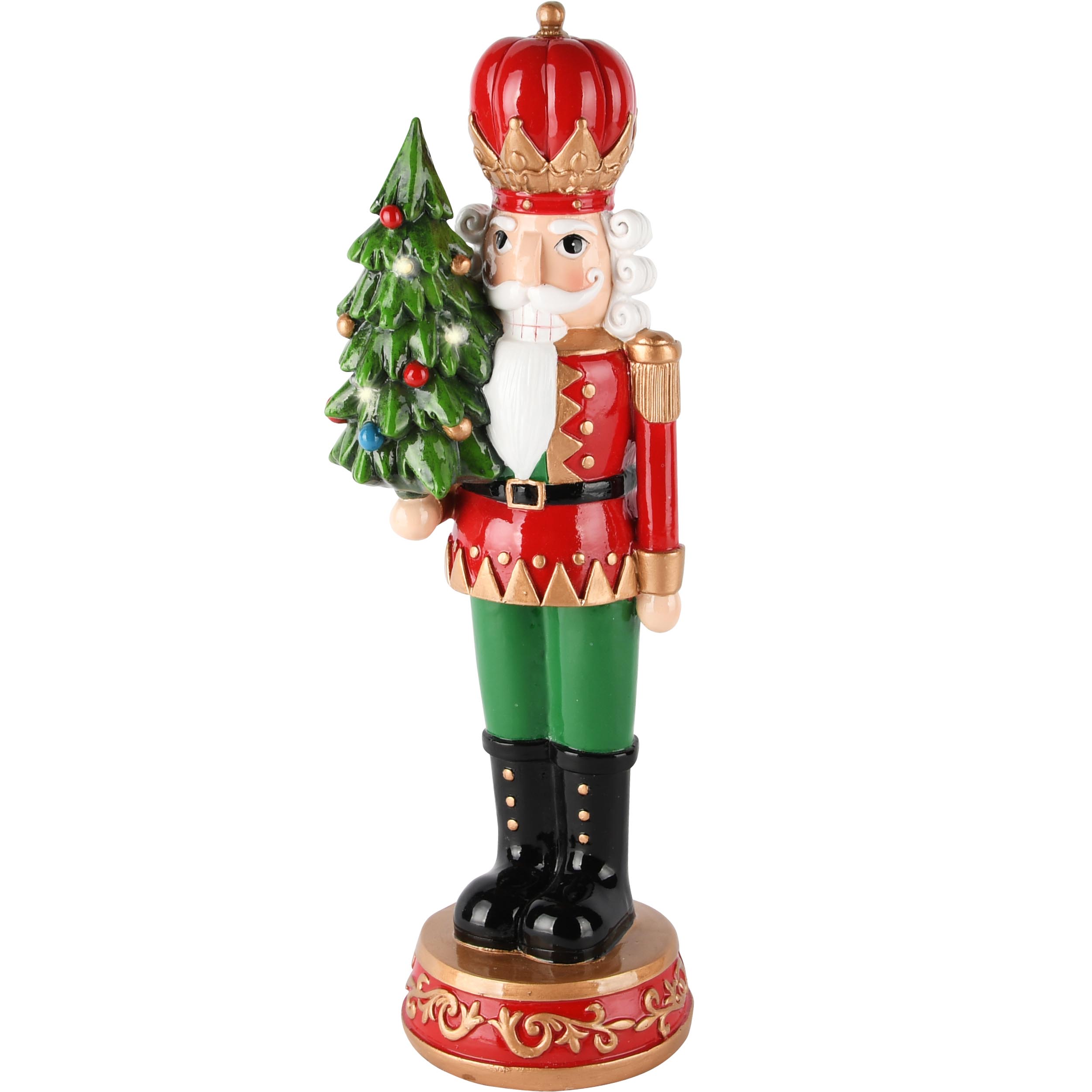 Notenkraker met Kerstboom & LED-verlichting - kunsthars - groen/rood - 12 x 11 x35 cm