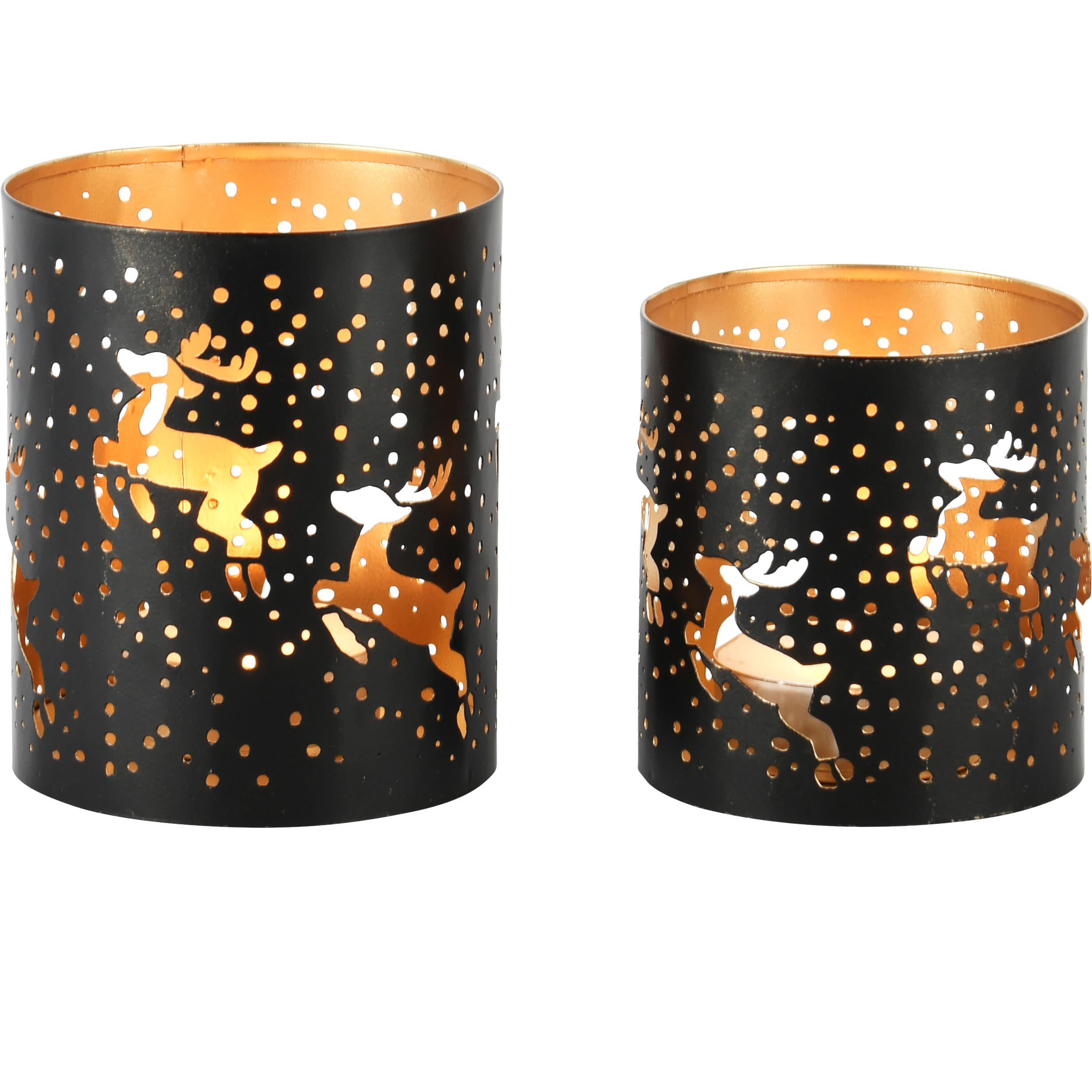 theelichthouder Hopping Deer - set van 2 - metaal - zwart/goud - 11 x 11 x 13 cm - Afbeelding 2