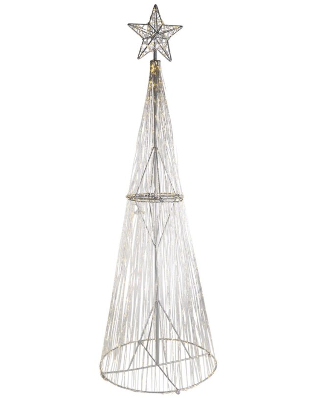 Exclusieve Kerstkegel met Ster – metaal - zilver – 960 LED’s - 40 x 40 x 120 cm - enkel afhalen/geen verzending