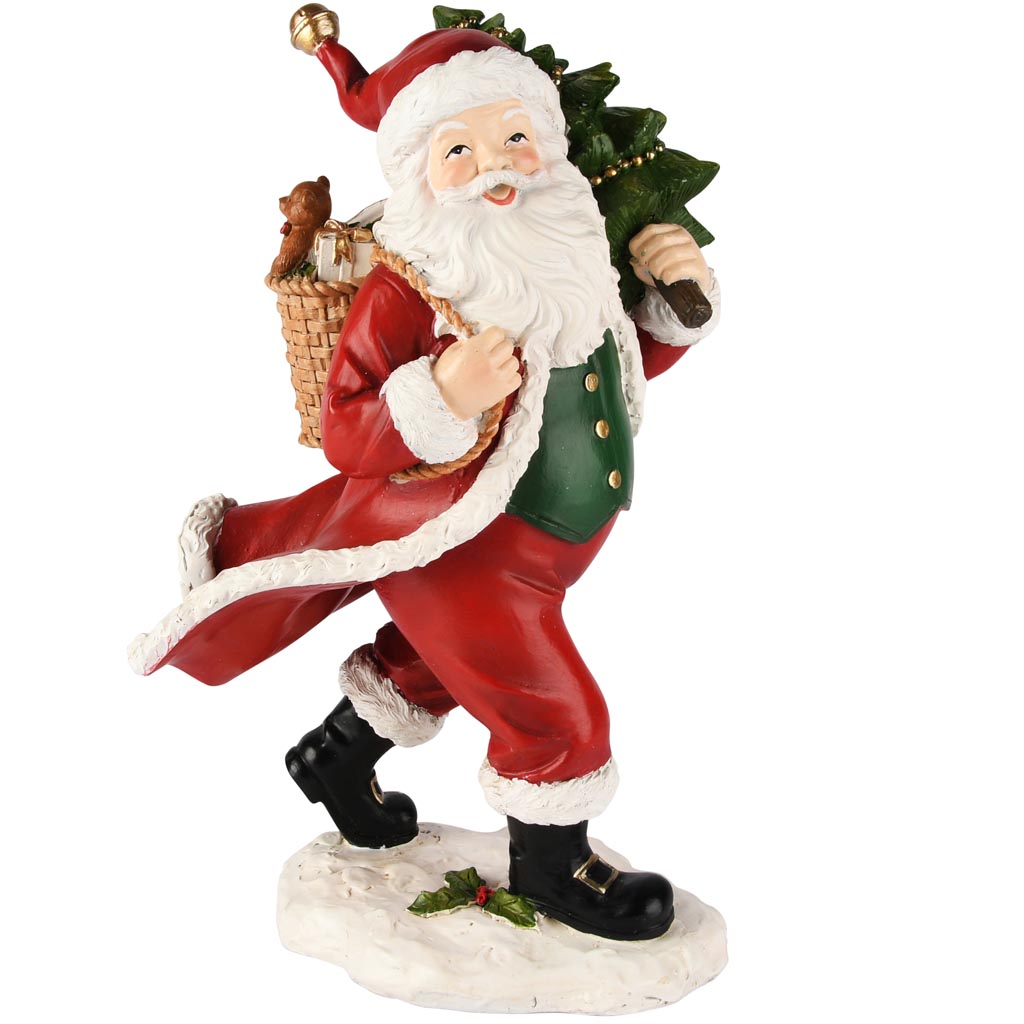 Kerstman met Boompje en Rugzak - kunsthars - rood/groen/wit - 19 x 13 x 31 cm - Afbeelding 2
