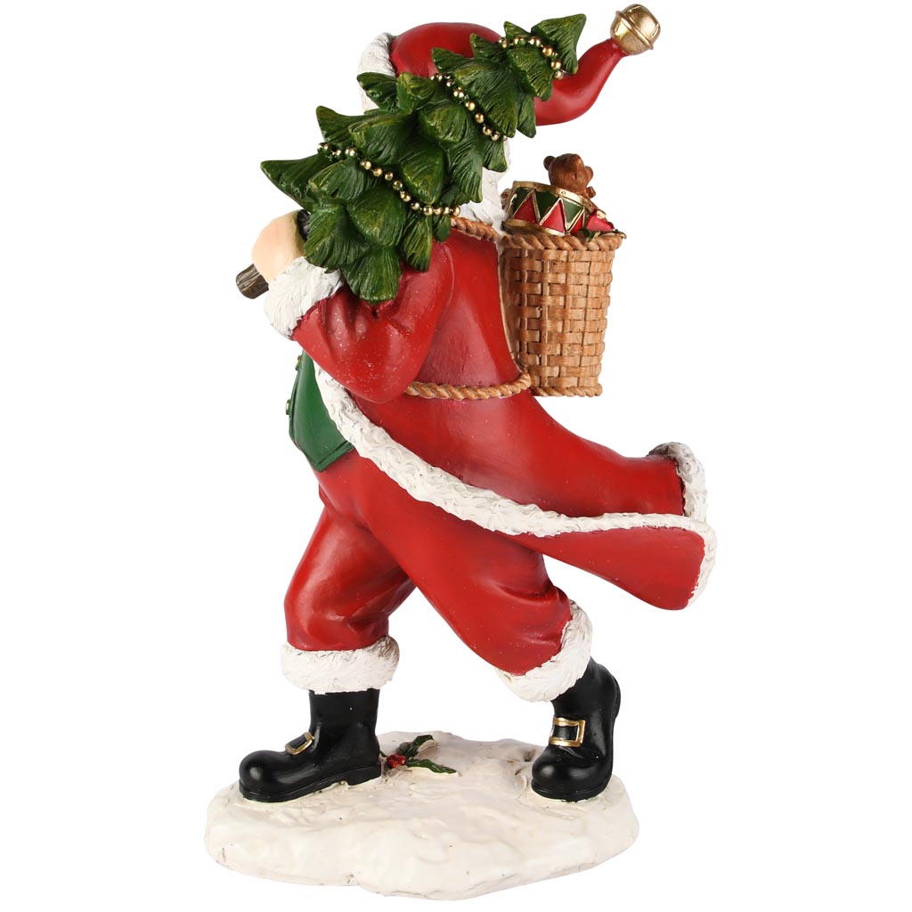 Kerstman met Boompje en Rugzak - kunsthars - rood/groen/wit - 19 x 13 x 31 cm - Afbeelding 3