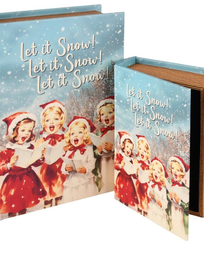 Boekdozen (Opbergbox) – Set van 2 - Kerstkoor - hout - rood/blauw - 20 x 15 x 6 cm