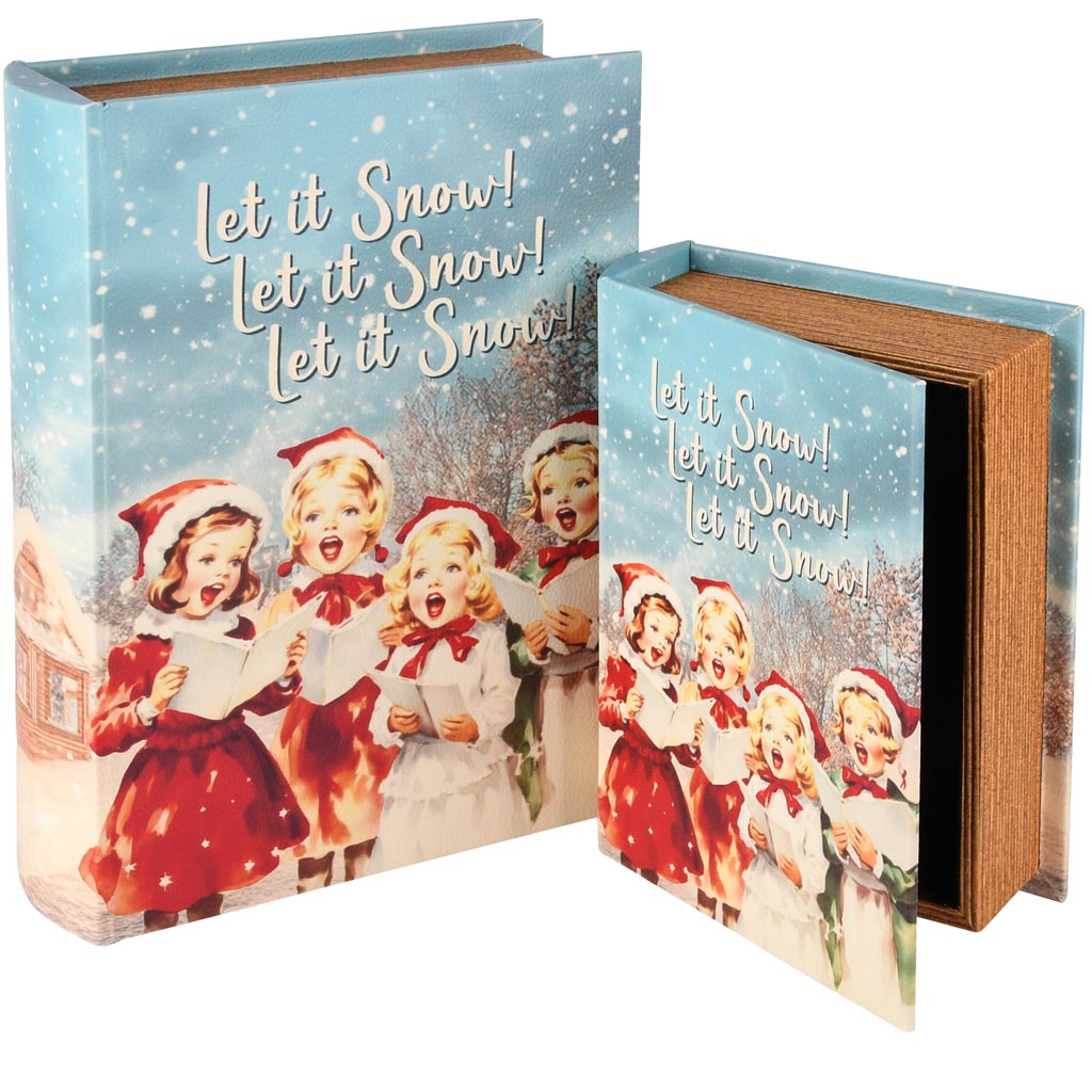 Boekdozen (Opbergbox) – Set van 2 - Kerstkoor - hout - rood/blauw - 20 x 15 x 6 cm
