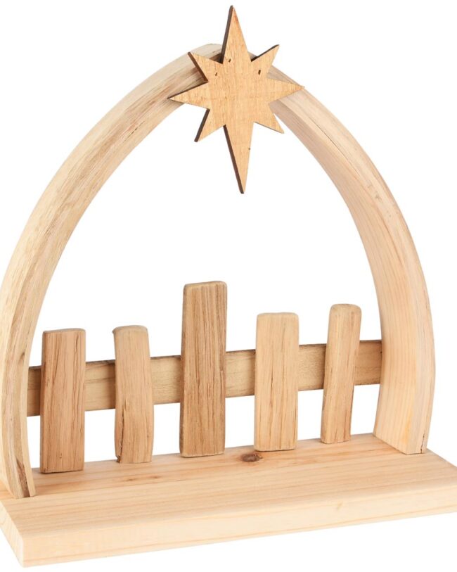 Kerststal met Ster - hout - naturel - 25 x 10 x 27 cm