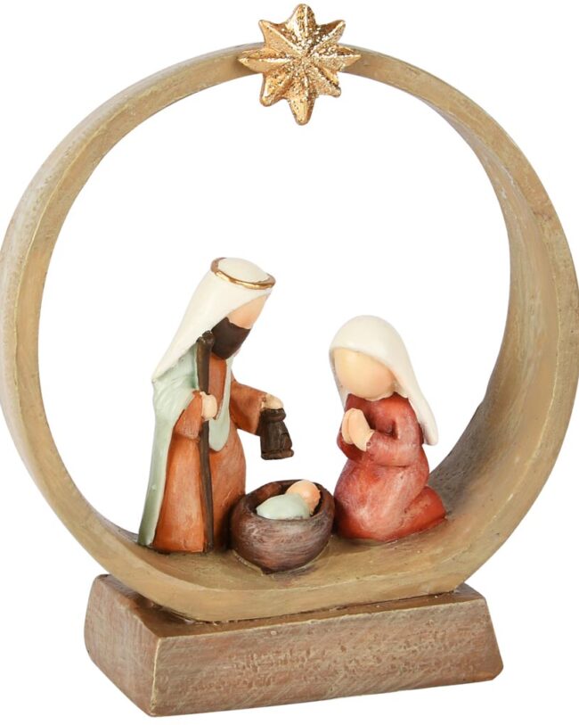 Kerststalfiguren in Boog met Ster - kunsthars - bruin/rood - 10 x 4 x 12 cm