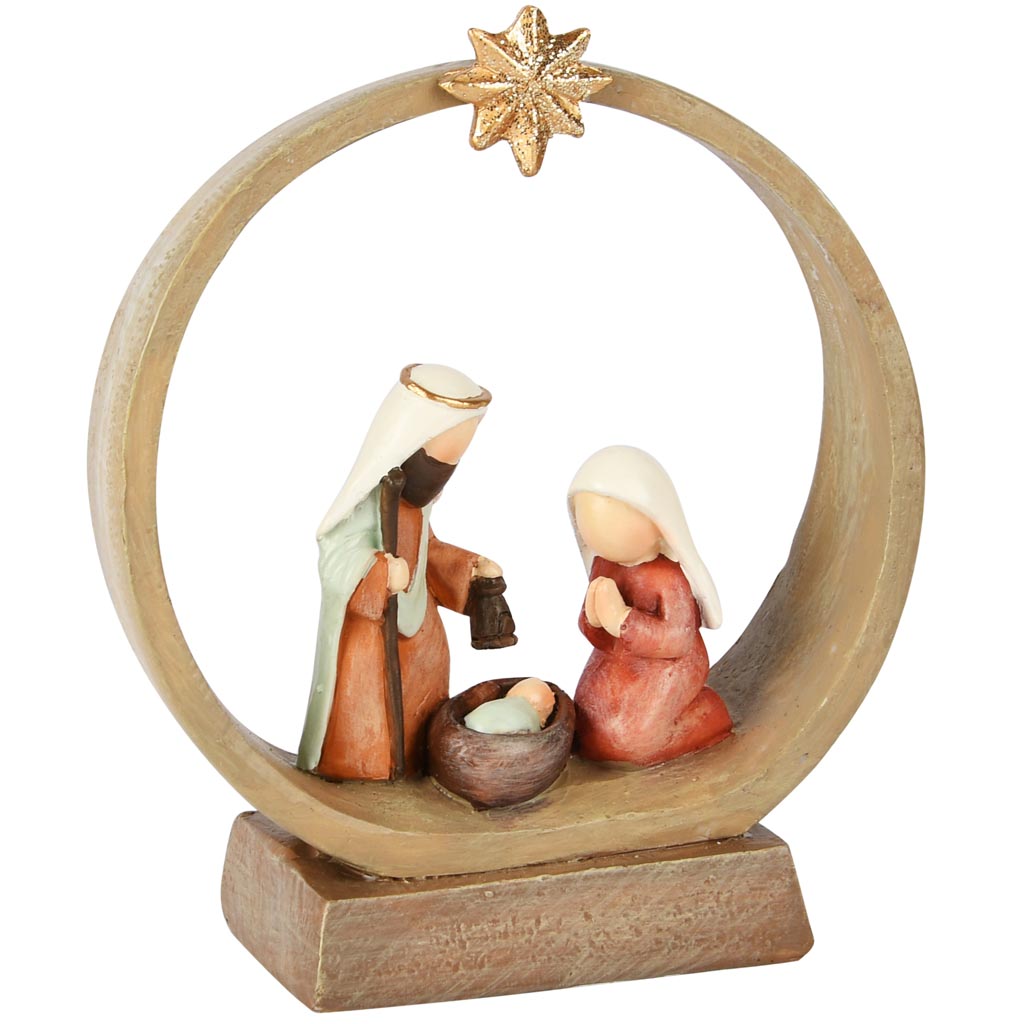Kerststalfiguren in Boog met Ster - kunsthars - bruin/rood - 10 x 4 x 12 cm