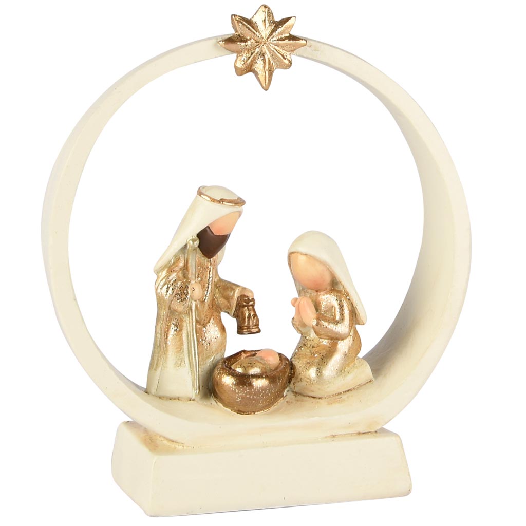 Kerststalfiguren in Boog met Ster - kunsthars - wit/goud - 10 x 4 x 12 cm - Afbeelding 2