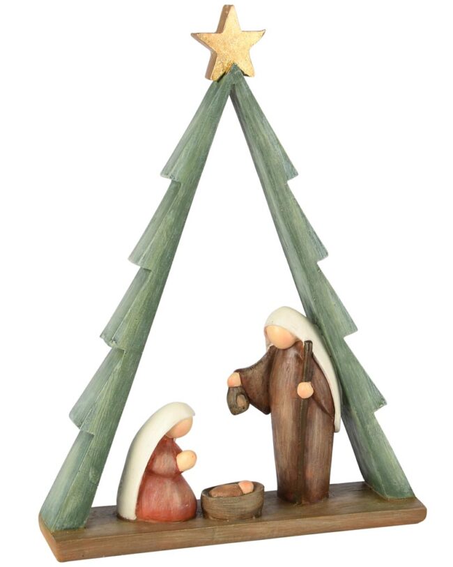 Kerststalfiguren in boom - kunsthars - groen/naturel - 17 x 5 x 23 cm