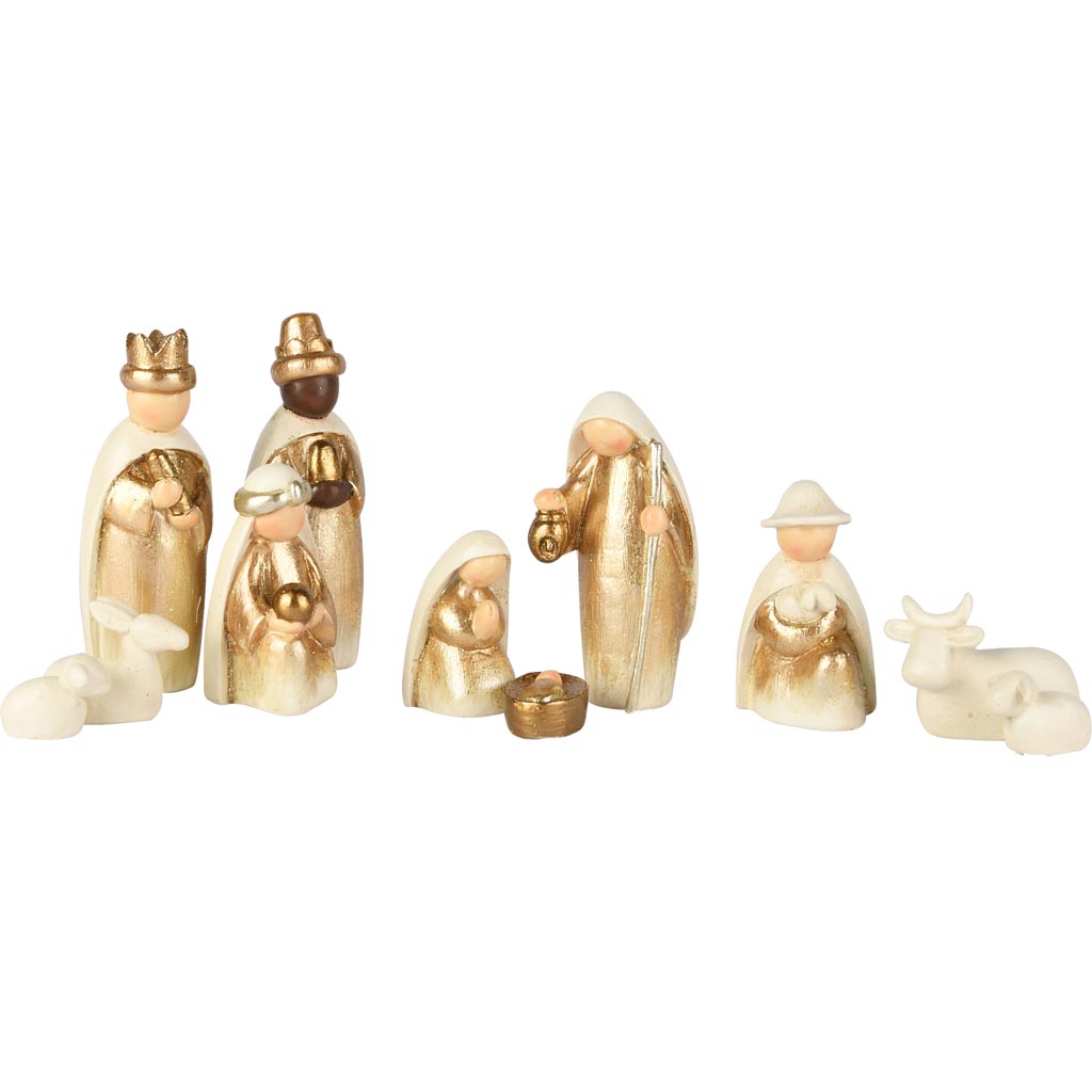 Kerststalfiguren - set van 11 - kunsthars - wit/goud - 5 x 11 cm - Afbeelding 2